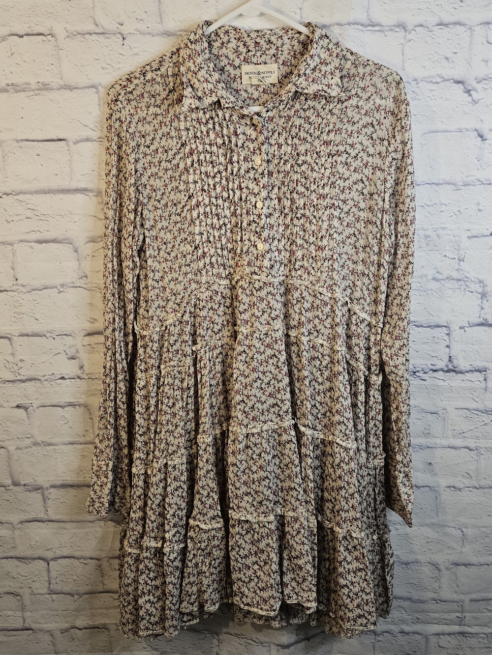 Denim & Supply Ralph Lauren Floral Tiered Long-Sleeve Dress in Cream and Pink
